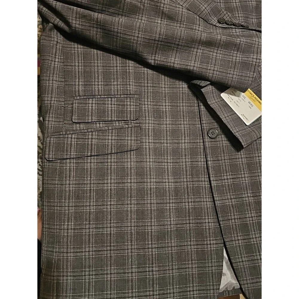 Stacy Adams Gold Mens Charcoal Grey Plaid Suit Jacket Sport Coat Blazer 50L New